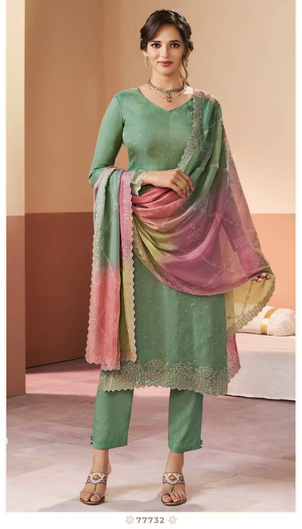 Kuleesh rangat by Vinay Fashion 77731 To 77734 Series Designer Festive Suits Collection Beautiful Stylish Fancy Colorful Party Wear & Occasional Wear PREMIUM GLITTER SILK Dresses At Wholesale Price